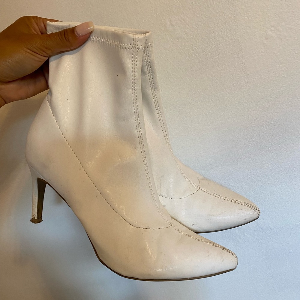 White pleather booties